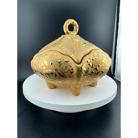 Mid Century Weeping Gold Piece - Footed, Lidded Dish - Picture 3 of 7